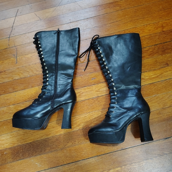 Funtasma Platform Black Boots 9 EXOTICA- 2020X Zip Lace Up Wide Width Knee Boot - Picture 1 of 5